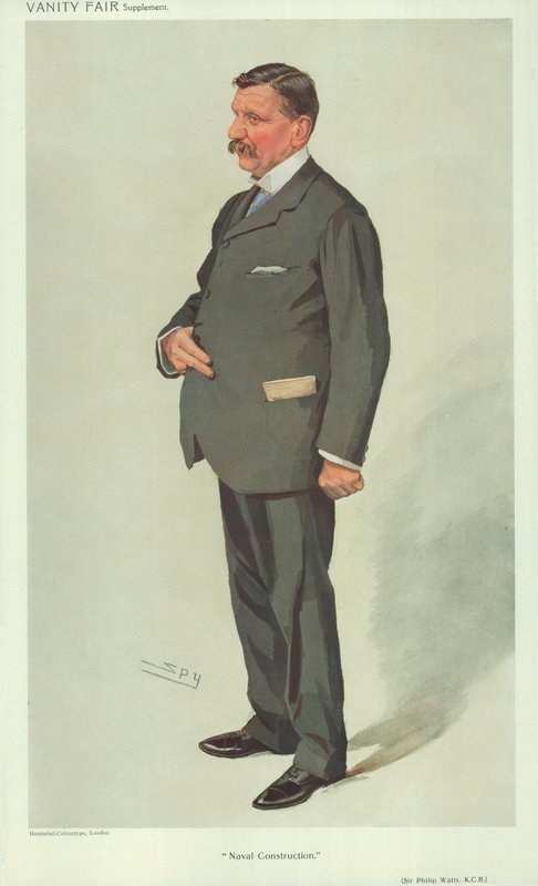 Sir Philip Watts, Laivaston rakentaminen, 7. huhtikuuta 1910, Vanity Fair -sarjakuva tekijältä Leslie Matthew Ward