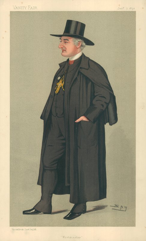 Westminsterin arkkipiispa, Westminster, 7. tammikuuta 1891, Vanity Fair -sarjakuva (värilitho) tekijältä Leslie Matthew Ward