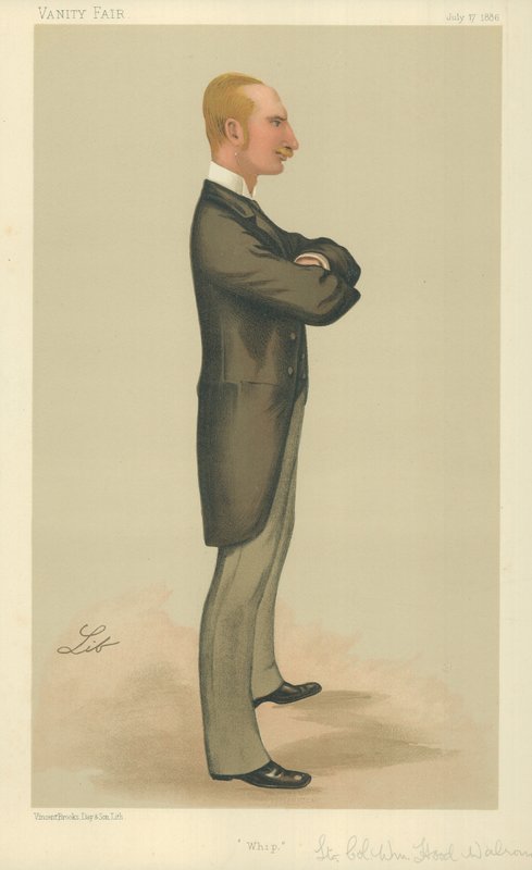 Everstiluutnin William Hood Walrond, Whip, 17. heinäkuuta 1886, Vanity Fair -sarjakuva tekijältä Liborio Prosperi