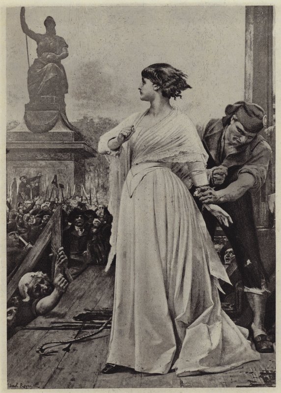Madame Roland telineellä (litho) tekijältä Lionel (after) Royer