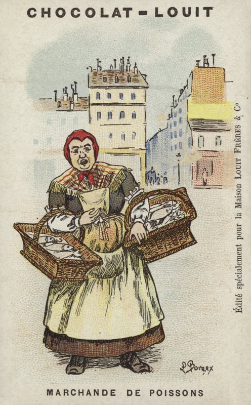 Kalakauppias (chromolitho) tekijältä Louis Borgex