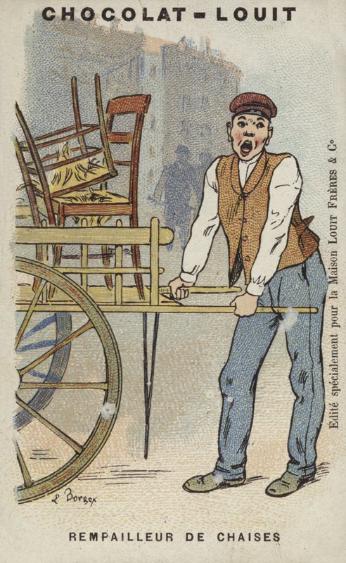 Tuolin verhoilu (chromolitho) tekijältä Louis Borgex