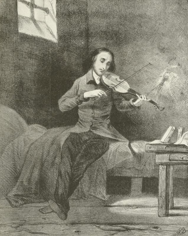 Paganini vankilassa (syväpaino) tekijältä Louis Boulanger