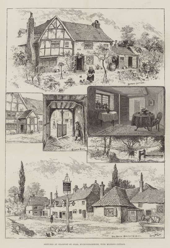 Luonnokset Chalfont St Gilesissa, Buckinghamshiressä, Miltonin mökin kanssa tekijältä Louis Wain