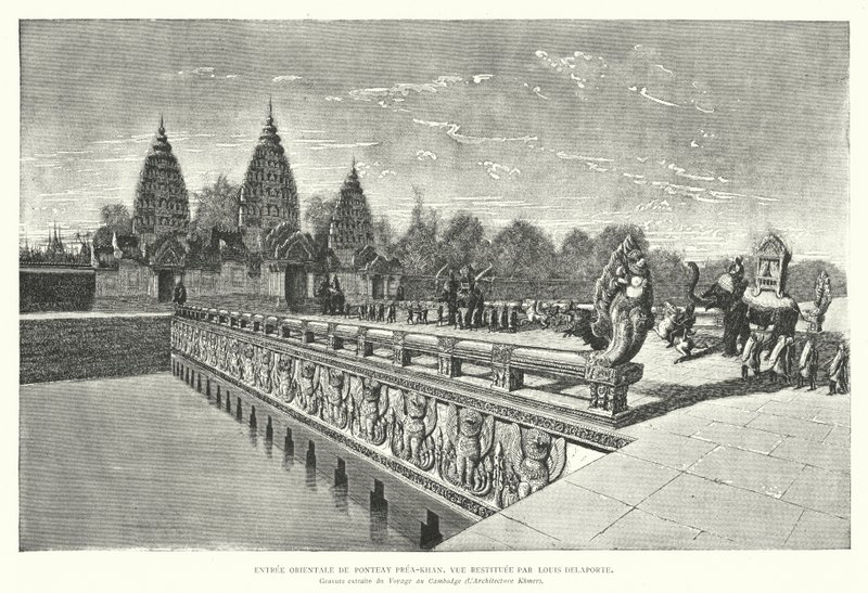 Itäinen sisäänkäynti Preah Khanin khmeritemppeliin, Angkor, Kambodža (kaiverrus) tekijältä Louis (after) Delaporte