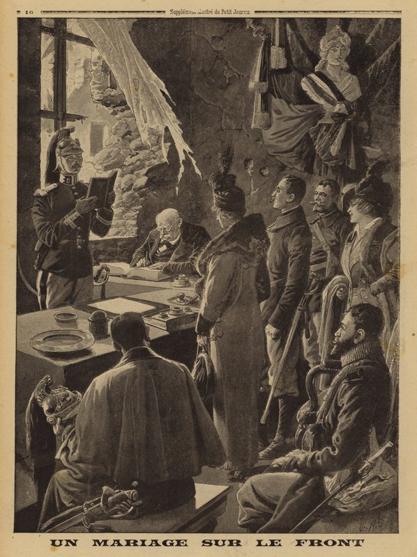 Avioliitto rintamalla, Hauteville, Arras, Ranska, ensimmäinen maailmansota tekijältä Louis Charles (after) Bombled