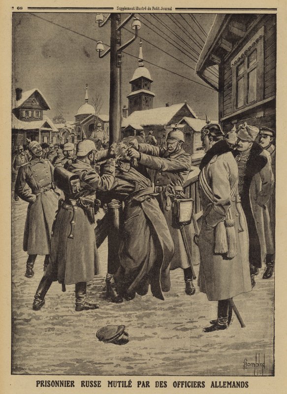 Saksalaisten upseerien silpoma venäläinen sotavanki, ensimmäinen maailmansota tekijältä Louis Charles (after) Bombled