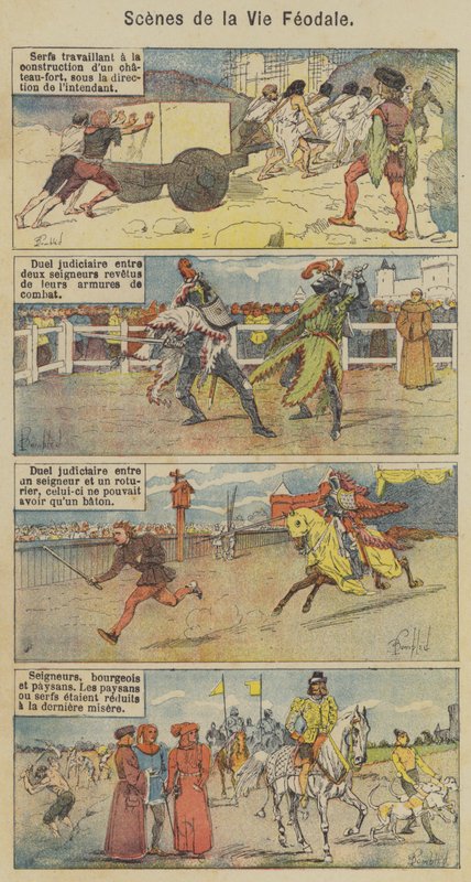 Scenes de la Vie Feodale (väri litho) tekijältä Louis Charles (after) Bombled
