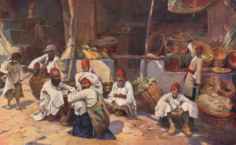 Persialainen kauppa (väri litho) tekijältä Louis Fairfax Muckley