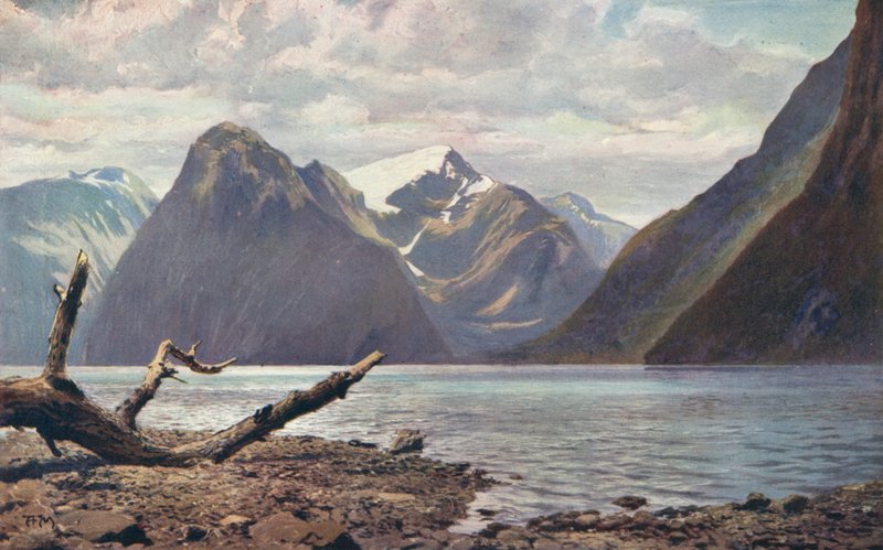 Escena a Milford Sound, Nova Zelanda (foto en color) finlandès tekijältä Louis Fairfax Muckley