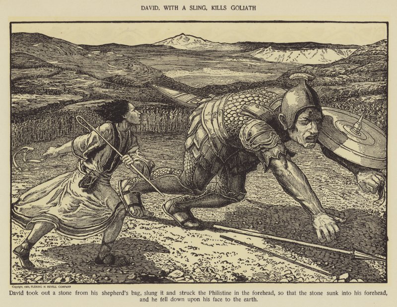 Daavid tappaa Goljatin hihnalla tekijältä Louis John Rhead