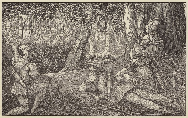 Näki ryhmän metsänhoitajia ja kaksi vankia tekijältä Louis John Rhead