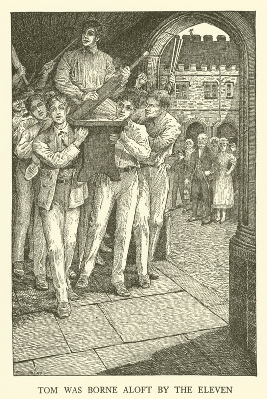 Kuvitus Tom Brownin koulupäiville (kaiverrus) tekijältä Louis John Rhead