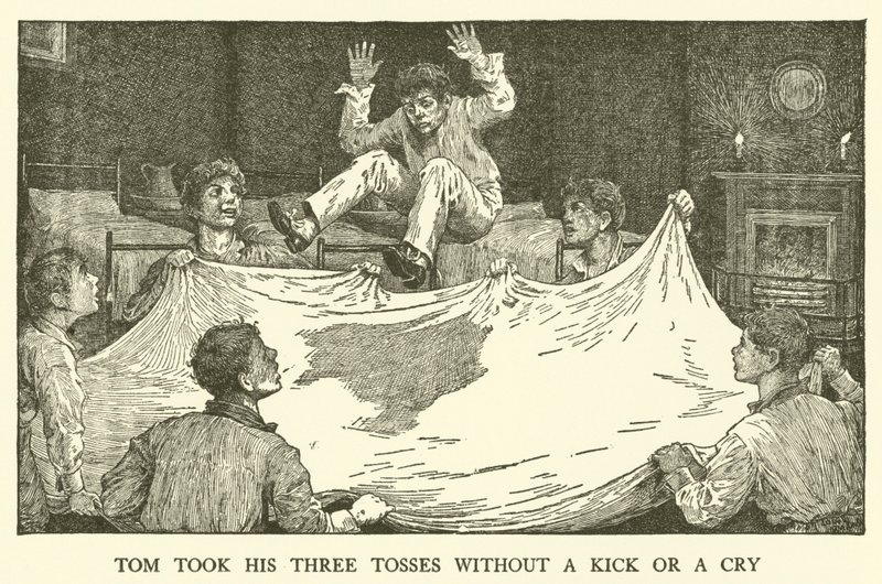 Kuvitus Tom Brownin koulupäiville (kaiverrus) tekijältä Louis John Rhead
