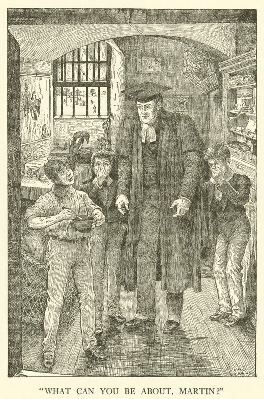 Kuvitus Tom Brownin koulupäiville (kaiverrus) tekijältä Louis John Rhead
