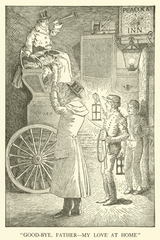Kuvitus Tom Brownin koulupäiville (kaiverrus) tekijältä Louis John Rhead