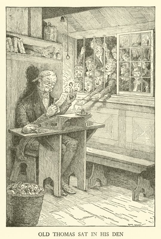 Kuvitus Tom Brownin koulupäiville (kaiverrus) tekijältä Louis John Rhead