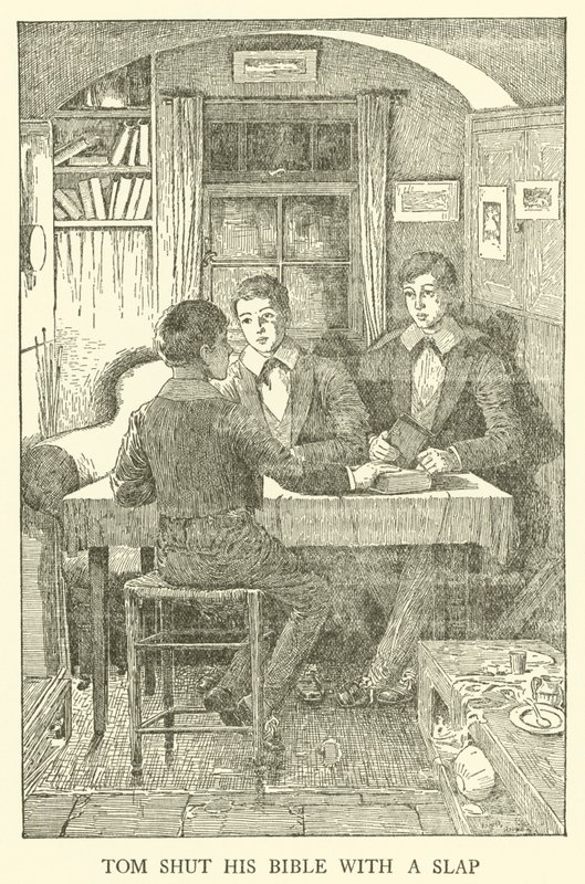 Kuvitus Tom Brownin koulupäiville (kaiverrus) tekijältä Louis John Rhead