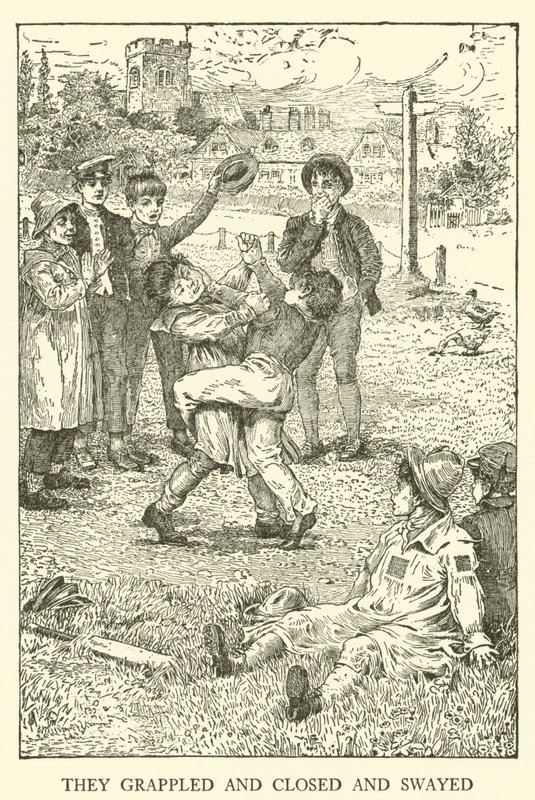 Kuvitus Tom Brownin koulupäiville (kaiverrus) tekijältä Louis John Rhead