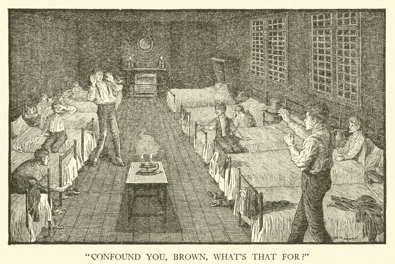Kuvitus Tom Brownin koulupäiville (kaiverrus) tekijältä Louis John Rhead