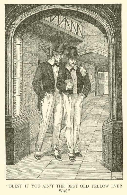 Kuvitus Tom Brownin koulupäiville (kaiverrus) tekijältä Louis John Rhead