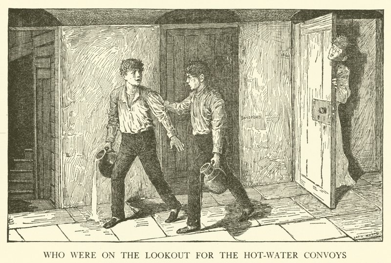 Kuvitus Tom Brownin koulupäiville (kaiverrus) tekijältä Louis John Rhead