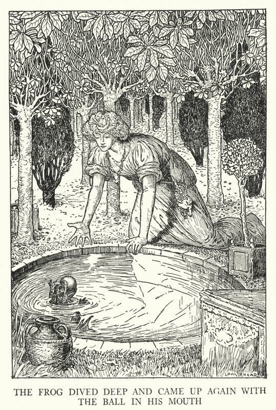 Sammakko sukelsi syvälle ja tuli taas ylös pallo suussaan (litho) tekijältä Louis John Rhead