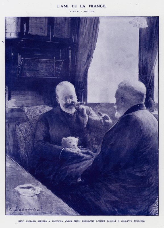 Kuningas Edward VII junamatkalla Ranskan presidentin Emile Loubetin kanssa (litho) tekijältä Louis Remy Sabattier