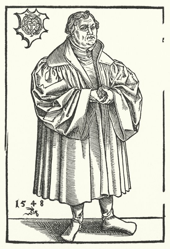 Saksalainen protestanttinen uudistaja Martin Luther myöhemmällä iällä (kaiverrus) tekijältä Lucas the Elder (after) Cranach