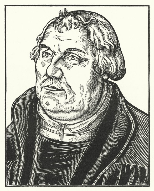 Saksalaisen protestanttisen uskonpuhdistajan Martin Lutherin muotokuva myöhemmässä elämässä (kaiverrus) tekijältä Lucas the Elder (after) Cranach