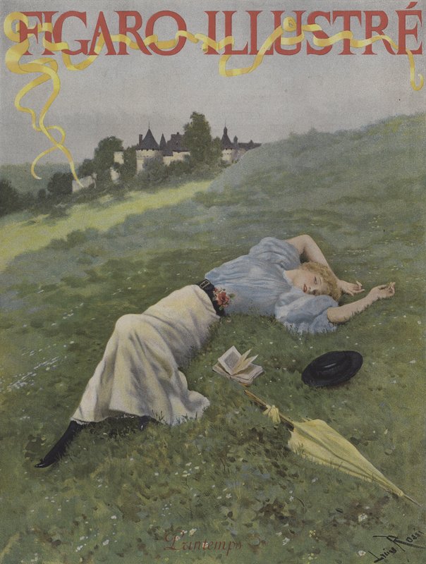 Kevät (kevät). Le Figaro Illustren kansi, toukokuu 1896 tekijältä Lucius Rossi
