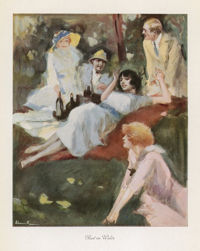 Lepää metsässä (väri litho) tekijältä Ludwig Lutz Ehrenberger