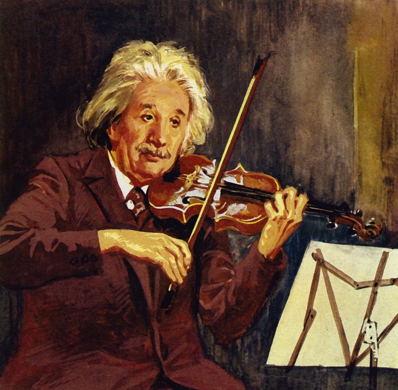 Albert Einstein soittaa viulua (värilitografia) tekijältä Luis Arcas Brauner