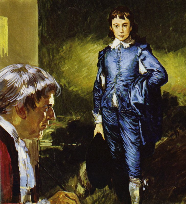 Gainsborough maalaamassa kuuluisaa muotokuvaansa Blue Boy (värilitografia). tekijältä Luis Arcas Brauner