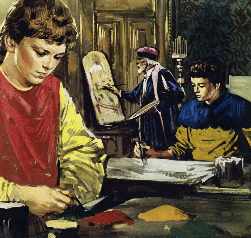 Jan ja hänen veljensä Herbert Van Eyck aloittivat elämänsä oppipoikina paikallisella taidemaalarilla (värilitografia). tekijältä Luis Arcas Brauner