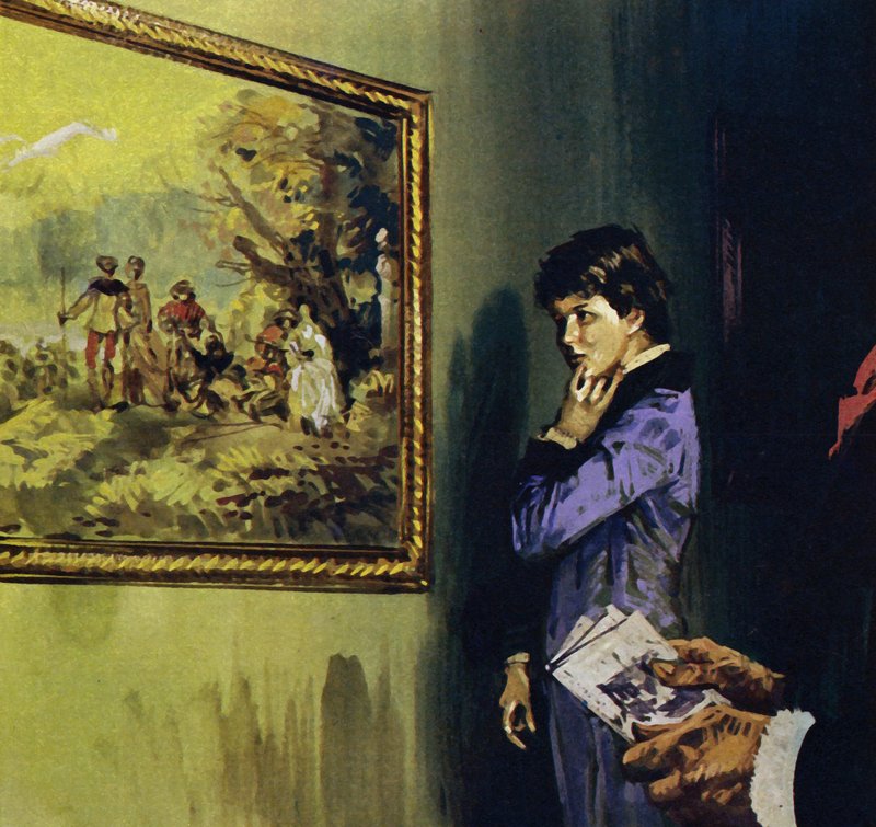 Renoir kävi Louvressa ihailemassa Watteaun töitä (värilitografia). tekijältä Luis Arcas Brauner