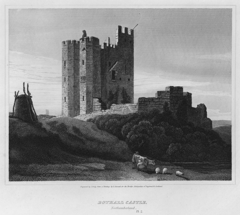 Bothall Castle, Northumberland (kaiverrus) tekijältä Luke (after) Clennell