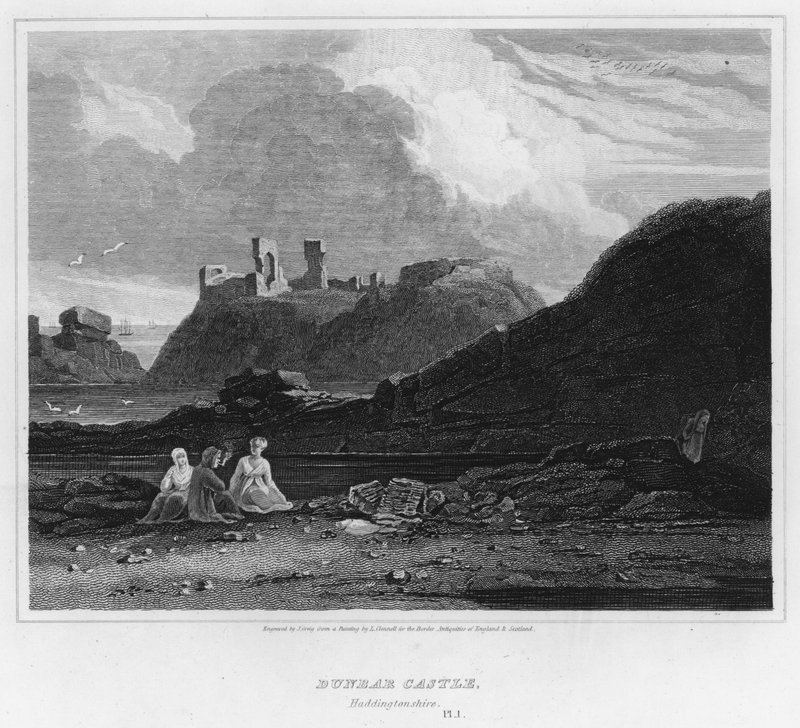 Dunbar Castle, Haddingtonshire (kaiverrus) tekijältä Luke (after) Clennell
