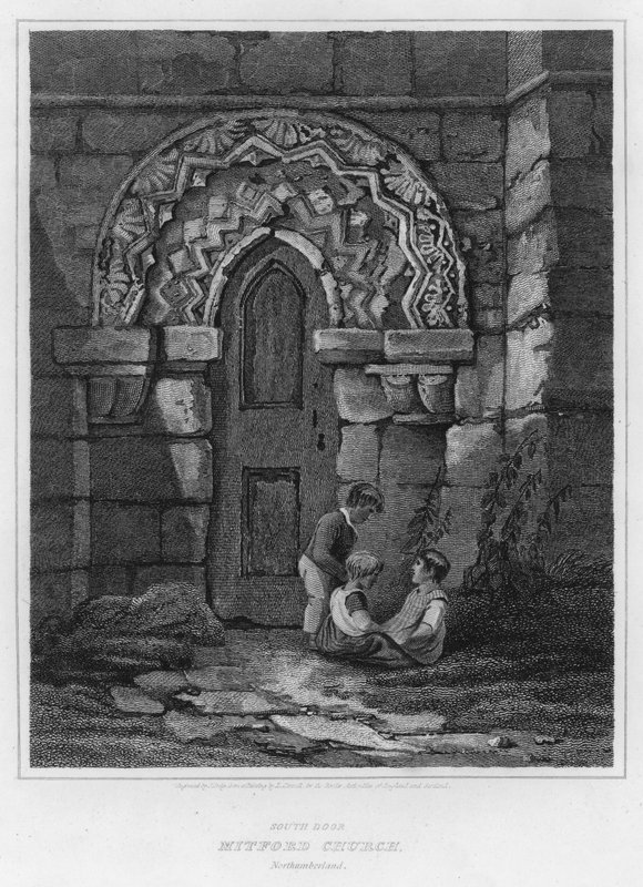 South Door, Mitford Church, Northumberland (kaiverrus) tekijältä Luke (after) Clennell
