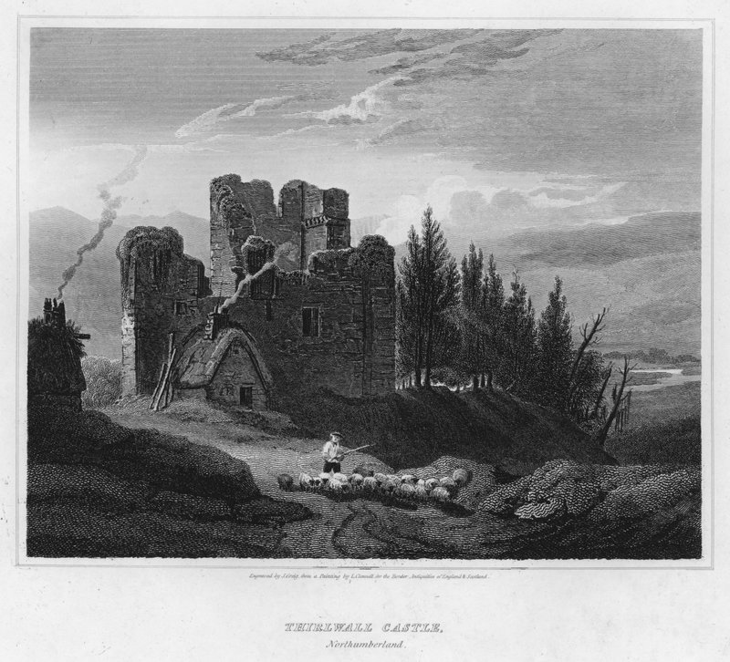 Thirlwallin linna, Northumberland (kaiverrus) tekijältä Luke (after) Clennell