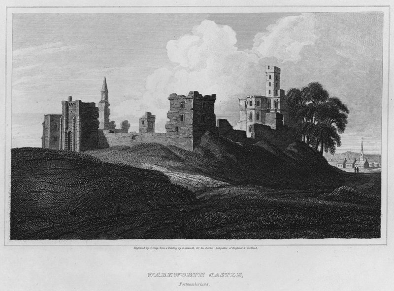 Warkworth Castle, Northumberland (kaiverrus) tekijältä Luke (after) Clennell