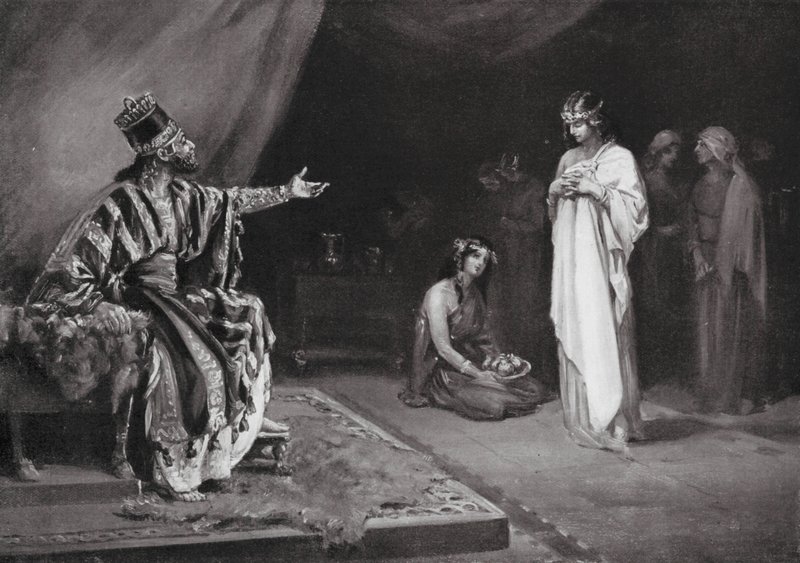 Assyrialaisen prinsessan avioituminen Babylonian kuninkaan Kara-indashin kanssa (litografia). tekijältä Margaret (after) Dovaston