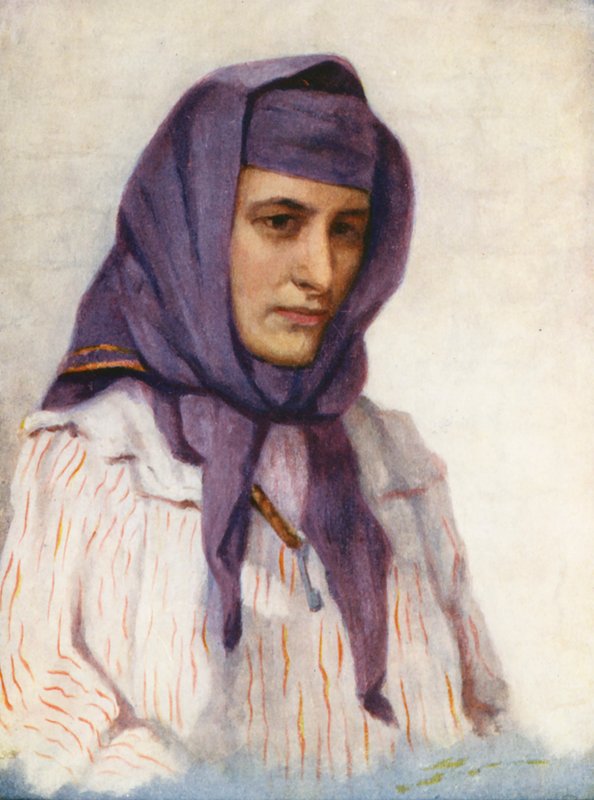 Libanonin maroniittityttö (värilitografia) tekijältä Margaret Thomas