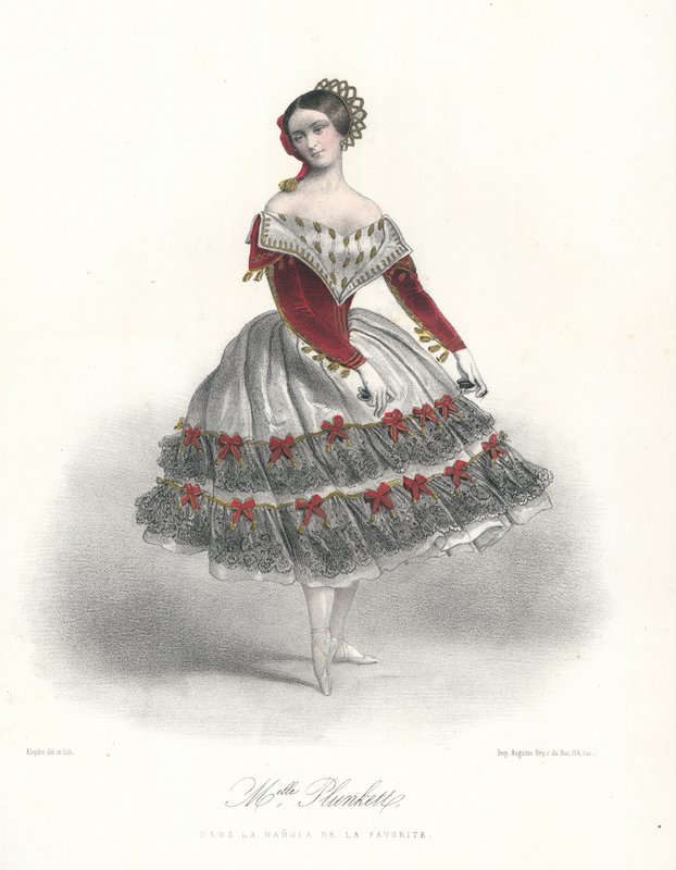 Belgialainen balettitanssija Adeline Plunkett elokuvassa La Manola de la Favorite, c1860 (värilitho) tekijältä Marie Alexandre (after) Alophe