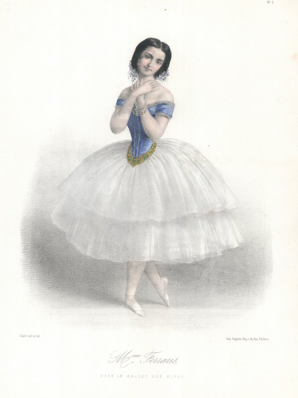 Italialainen balettitanssija Amalia Ferraris Ballet des Elfes -elokuvassa Pariisin oopperassa, c1860 (värilitho) tekijältä Marie Alexandre (after) Alophe