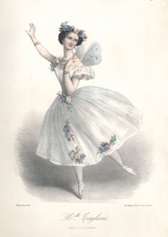 Italialainen balettitanssija Marie Taglioni isänsä Filippo Taglionin baletissa Le Sylphide Pariisin oopperassa tekijältä Marie Alexandre (after) Alophe