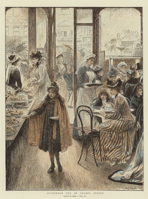 Iltapäivätee Regent Streetillä (chromolitho) tekijältä Mary L. Gow
