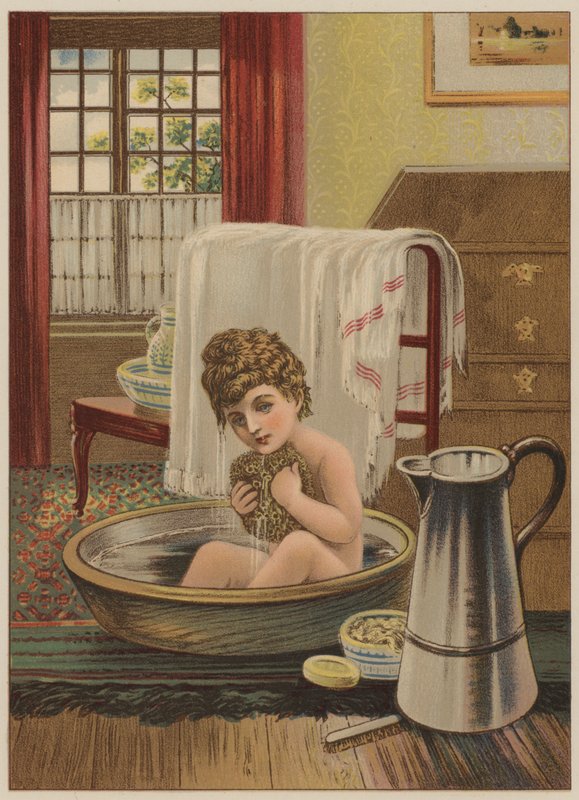 Lapsi kylvyssä (chromolitho) tekijältä Mary Ellen Edwards