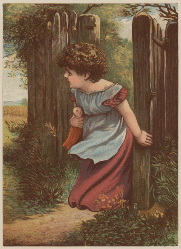 Tyttö odottaa postimiestä (chromolitho) tekijältä Mary Ellen Edwards