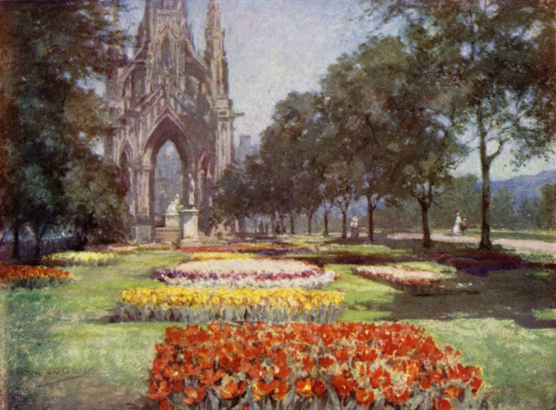 Scottish Gardens: Princes Street Gardens, Edinburgh (väri litho) tekijältä Mary Georgina Wade Wilson